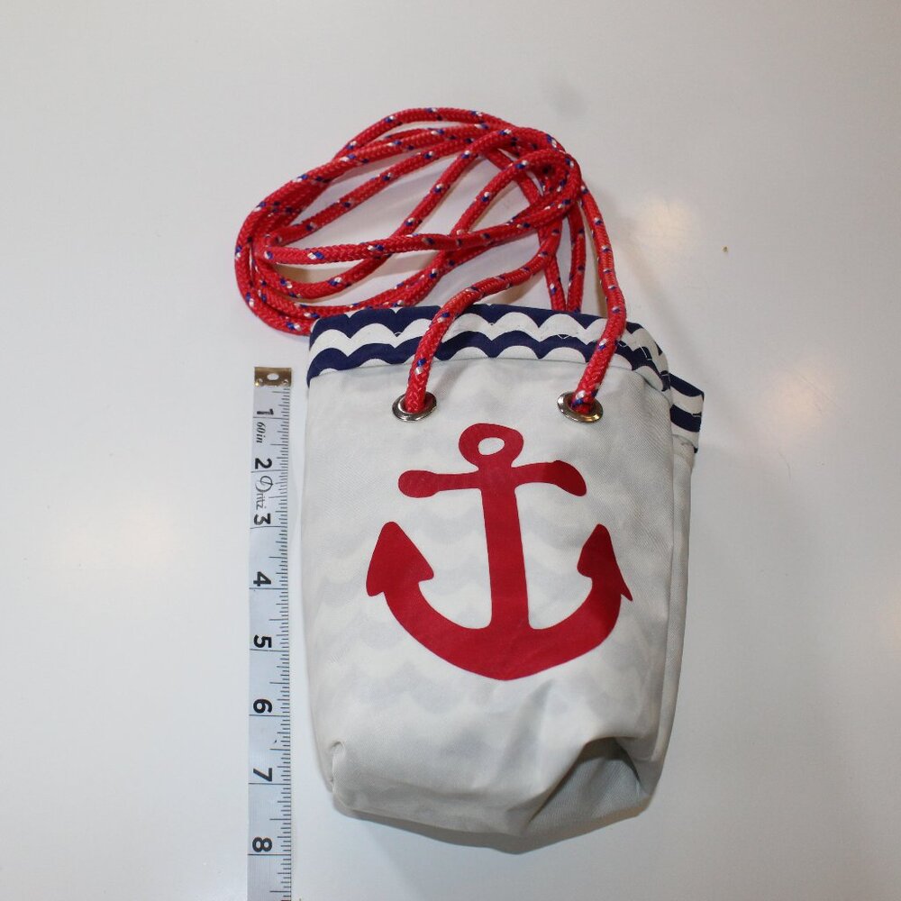 Seabag nautical cross body slim bucket bag upcycled anchor design long straps
